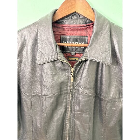 Wilsons Leather Black Jacket Thinsulate Ultra Insulation Quilted Lining Full Zip - Picture 2 of 9